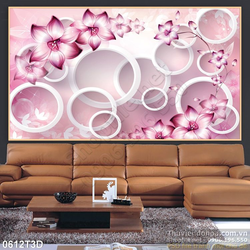 Tranh 3D hoa tím nền gạch