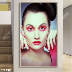 Tranh người đẹp đứng bên cánh đồng lúa mạch