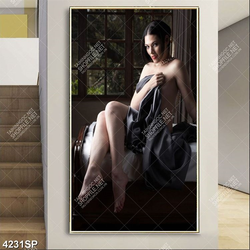 Tranh người đẹp đứng bên cánh đồng lúa mạch