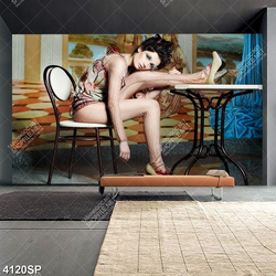 Tranh cô gái đi mua sắm