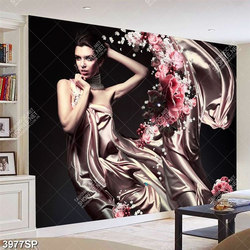 Tranh người mẫu mặc váy hoa nghệ thuật