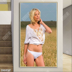 Tranh người đẹp đứng bên cánh đồng lúa mạch