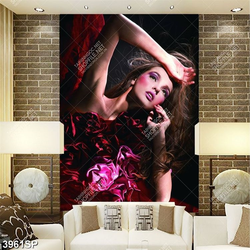 Tranh in file gốc người mẫu mặc váy đỏ