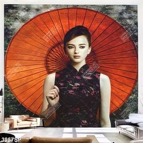 Tranh cô gái cầm chiếc ô