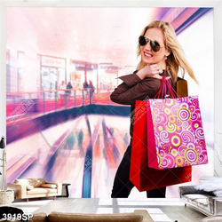 Tranh cô gái đi mua sắm