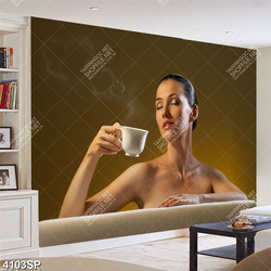 Tranh cô gái cầm tách cà phê