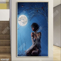 Tranh người đẹp ngồi bên ánh trăng