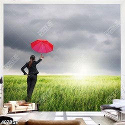 Tranh cô gái cầm chiếc ô đỏ