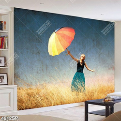 Tranh vẽ cô gái cầm chiếc ô sắc màu