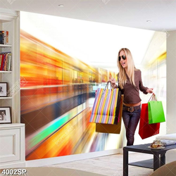 Tranh cô gái đi mua sắm