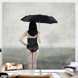 Tranh nghệ thuật cô gái đứng che ô