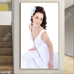 Tranh người đẹp mặc váy cưới trắng