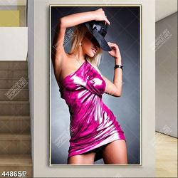 Tranh người đẹp mặc váy hồng