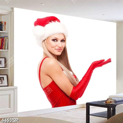 Tranh người đẹp noel mang găng tay đỏ
