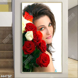 Tranh người đẹp bên bó hoa hồng