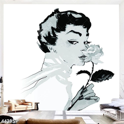 Tranh vẽ cô gái cầm cành hoa hồng