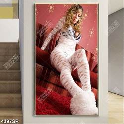 Tranh người đẹp mặc body ren trắng