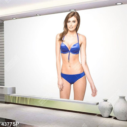 Tranh người đẹp mặc bikini xanh coban