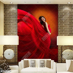 Tranh người đẹp mặc váy voan đỏ