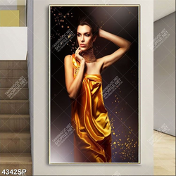Tranh nghệ thuật người đẹp mặc váy vàng