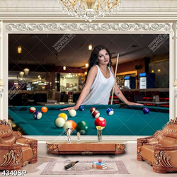 tranh billiard pool snooker bi a bi-a Tranh cô gái bên bàn đánh bida
