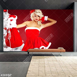 Tranh người đẹp cầm túi quà noel