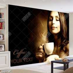 Tranh cô gái thưởng thức cà phê