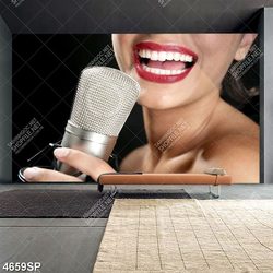 Tranh người đẹp cầm micro