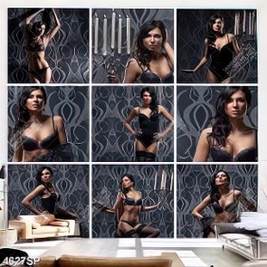 Tranh bộ ghép người mẫu mặc bikini đen gợi cảm