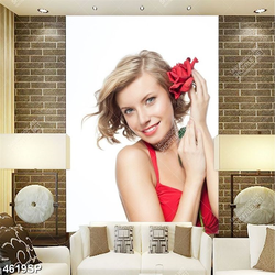 Tranh cô gái xinh đẹp mặc váy đỏ