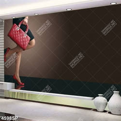 Tranh cô gái cầm túi xách đỏ