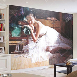 Tranh cô gái mặc váy voan trắng