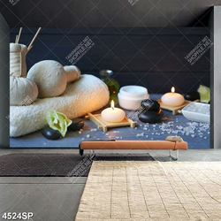 Tranh ngọn nến và muối trắng trang trí tường spa