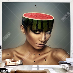 Tranh cô gái đội dưa hấu