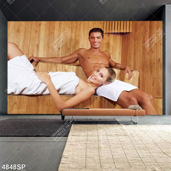 Tranh treo spa mã số 4848 cặp đôi ngồi trong phòng xông hơi
