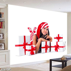 Tranh cô gái bên những hộp quà noel