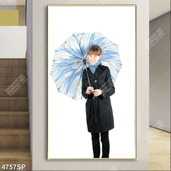 Tranh cô gái đứng che chiếc ô