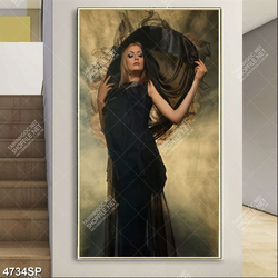 Tranh người đẹp mặc váy đen