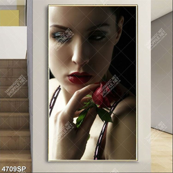 Tranh người đẹp cầm bông hoa hồng