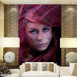 Tranh cô gái đội khăn voan đỏ