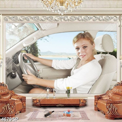 Tranh cô gái ngồi trong xe ô tô