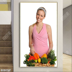 Tranh cô gái và rau tươi