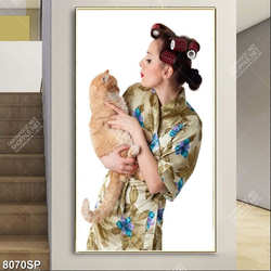 Tranh cô gái và chú mèo