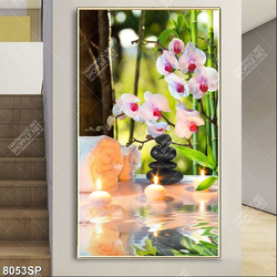 Tranh canh hoa lan và ngọn nến