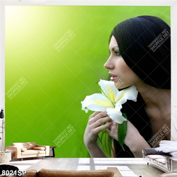 Tranh người đẹp cầm bông hoa ly trắng