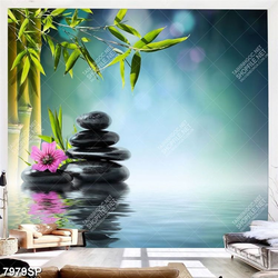 Tranh trúc xanh và đá đen treo tường spa