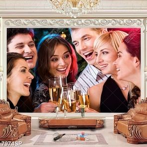 Tranh nhóm bạn trẻ cùng uống rượu