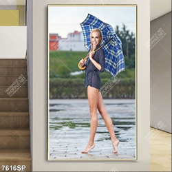 Tranh cô gái đứng che ô SP7616