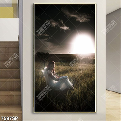 Tranh cô gái ngồi trên thảm cỏ SP7597