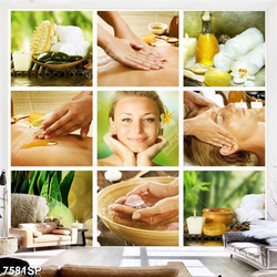 Tranh gương mặt xinh đẹp và bàn tay mát xa